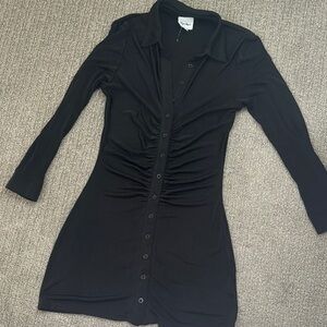 Black Button-Up Ruched Dress